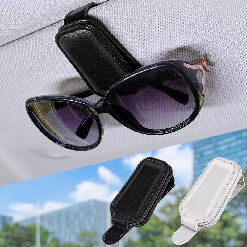 URAQT Brillenhalter für Auto Sonnenblende, 2 Stück Universal Magnetische Sonnenbrillenhalter Auto Brillenhalterung Sonnenbrillenhalter Ticket Clip für Alle Arten von Gläsern Geeignet Quadrat von URAQT
