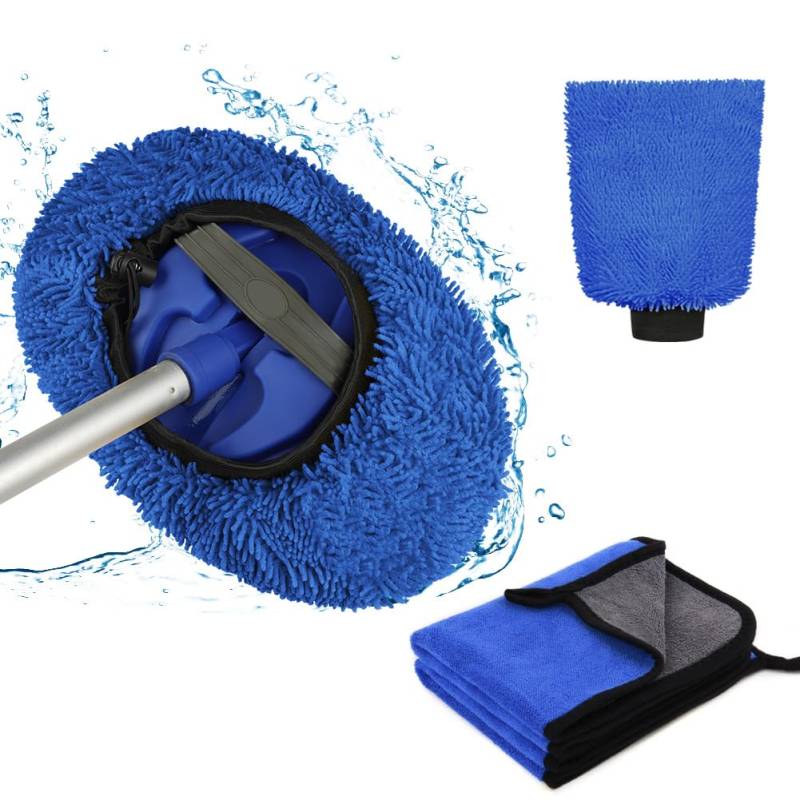 URAQT Brush Cover, Brushcover Bürstenüberzug für SB Waschanlagen/Waschbox Bürste mit 2 x Mikrofasertücher und 1 x Waschhandschuh Kratzerfreie Autowäsche Set Weich Brushcover für Autowaschbürsten-Blau von URAQT