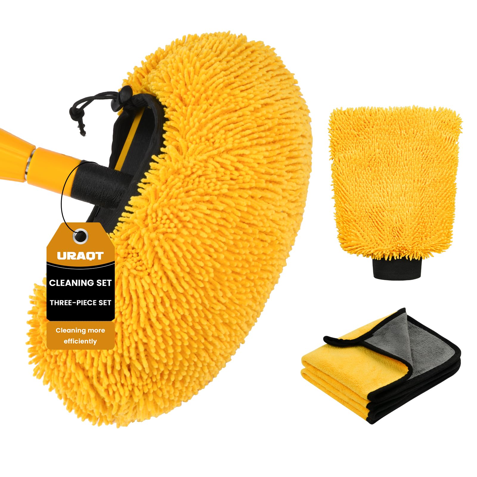 URAQT Brush Cover, Brushcover Bürstenüberzug für SB Waschanlagen/Waschbox Bürste mit 2 x Mikrofasertücher und 1 x Waschhandschuh Kratzerfreie Autowäsche Set Weich Brushcover für Autowaschbürsten-Gelb von URAQT