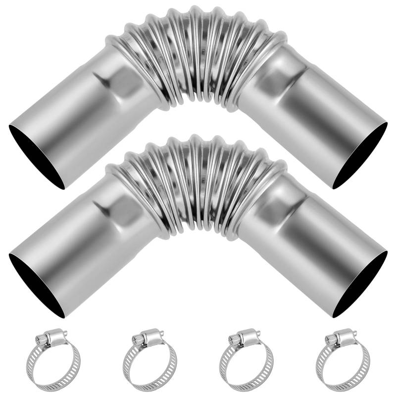 URAQT Edelstahl Abgasrohr Winkelverbinder 13cm, 2 Stück 25MM Abgasrohr Standheizung, für Stromerzeuger Auto Edelstahl Standheizung Diesel abgasrohre mit 2 x Edelstahlklammern für Diesel Heizung von URAQT
