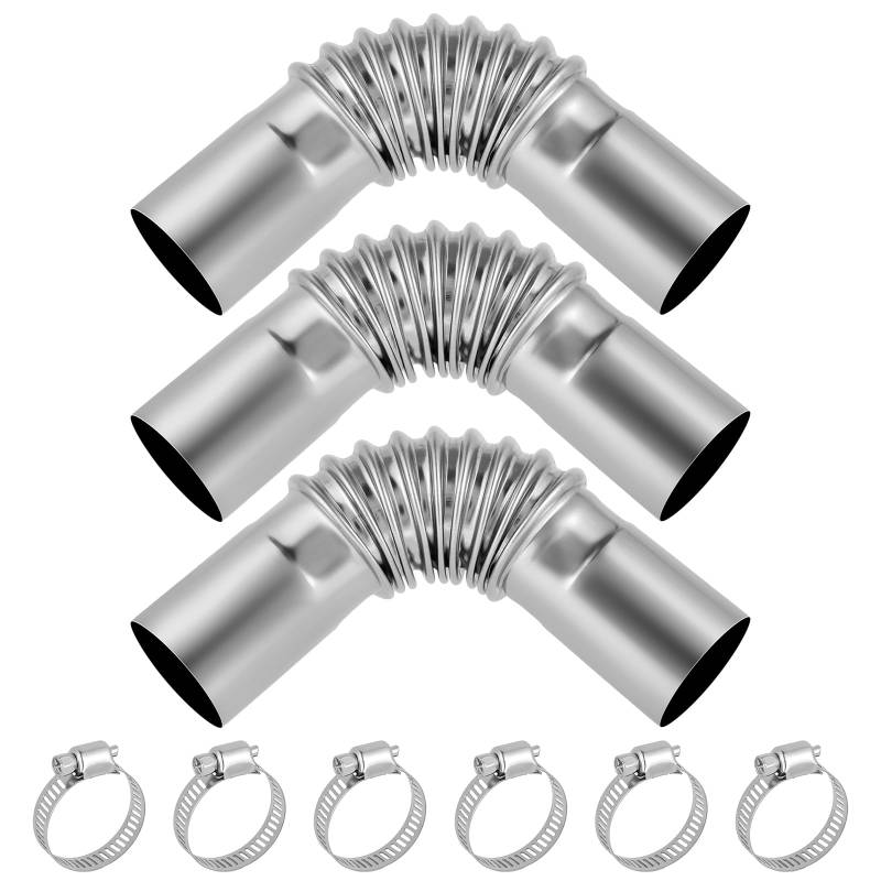 URAQT Edelstahl Abgasrohr Winkelverbinder 13cm, 3 Stück 25MM Abgasrohr Standheizung, für Stromerzeuger Auto Edelstahl Standheizung Diesel abgasrohre mit 3 x Edelstahlklammern für Diesel Heizung von URAQT