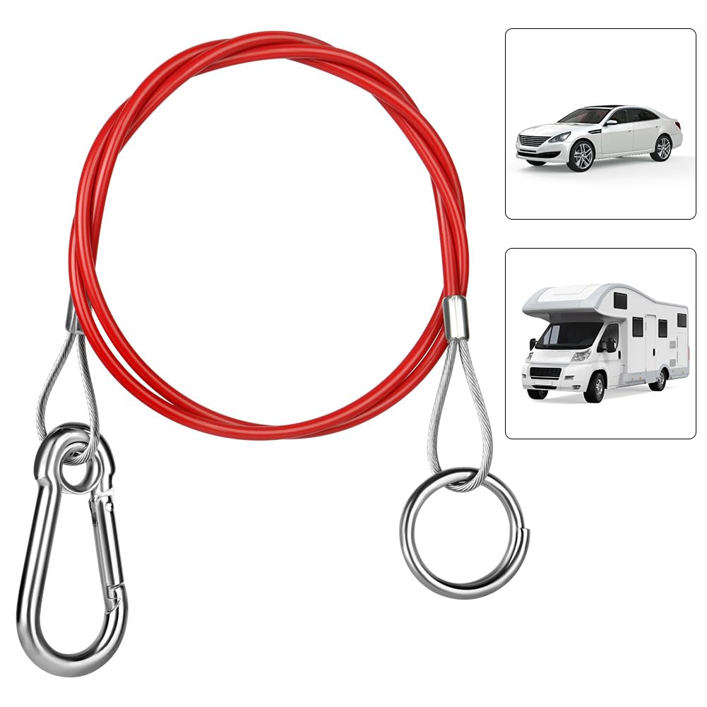 URAQT KFZ Abreisseil für Anhänger und Wohnwagen, 1 Meter Brems und Abreisseil mit Haken Abreißseil Karabiner Abzugskraft 400 kg für Anhänger und Wohnwagen (Ring) von URAQT