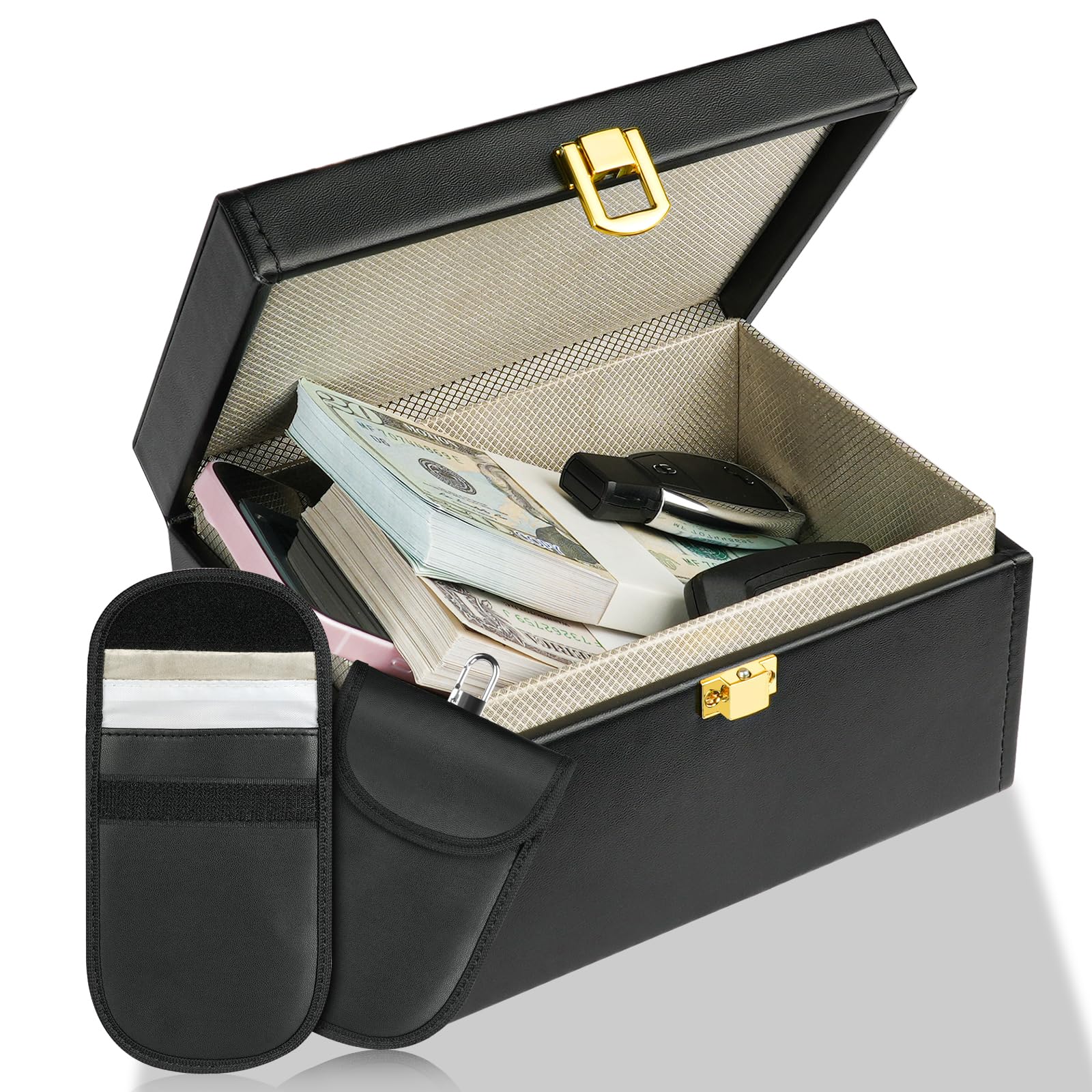 URAQT Keyless Go Schutz Autoschlüssel Box, Faraday Box & 2 Doppelschicht-Taschen Value Bundle, RFID Abschirmbox Diebstahlschutz, Autoschlüssel Signalblocker Box URAQT Keyless Go Schutz Autoschlüssel Box, Faraday Box & 2 Doppelschicht-Taschen Value Bundle, RFID Abschirmbox Diebstahlschutz, Autoschlüssel Signalblocker Box von URAQT