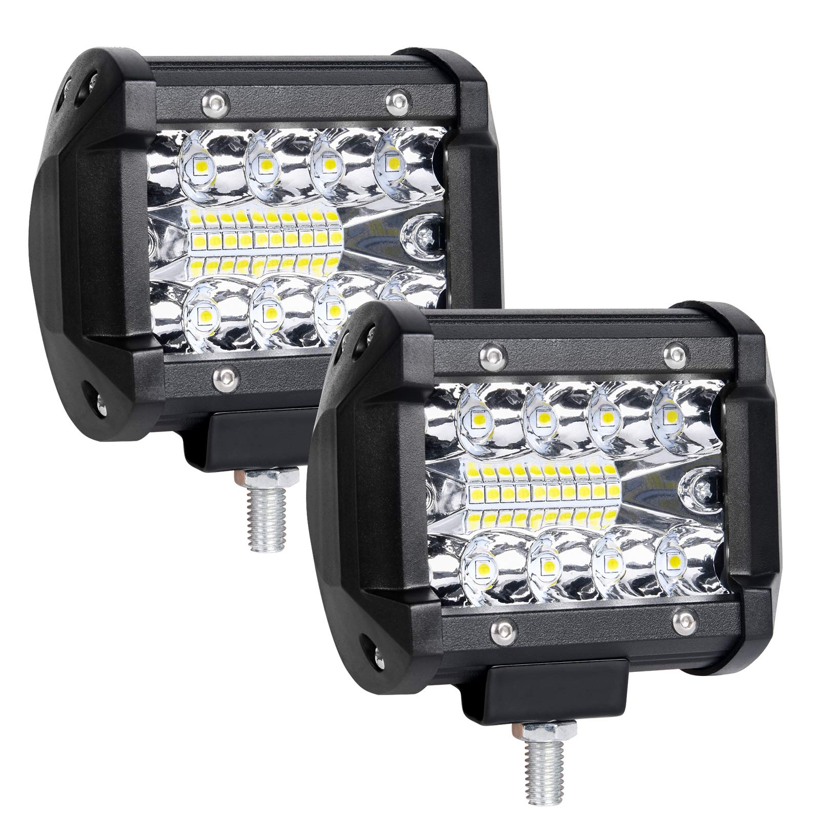 URAQT LED Arbeitsscheinwerfer, 2x60W Auto Scheinwerfer 6000K Zusatzscheinwerfer, IP65 Wasserdicht Strahler Offroad Flutlicht, Rückfahrscheinwerfer für Auto, Traktor, SUV, UTV, ATV, 4 Zoll von URAQT