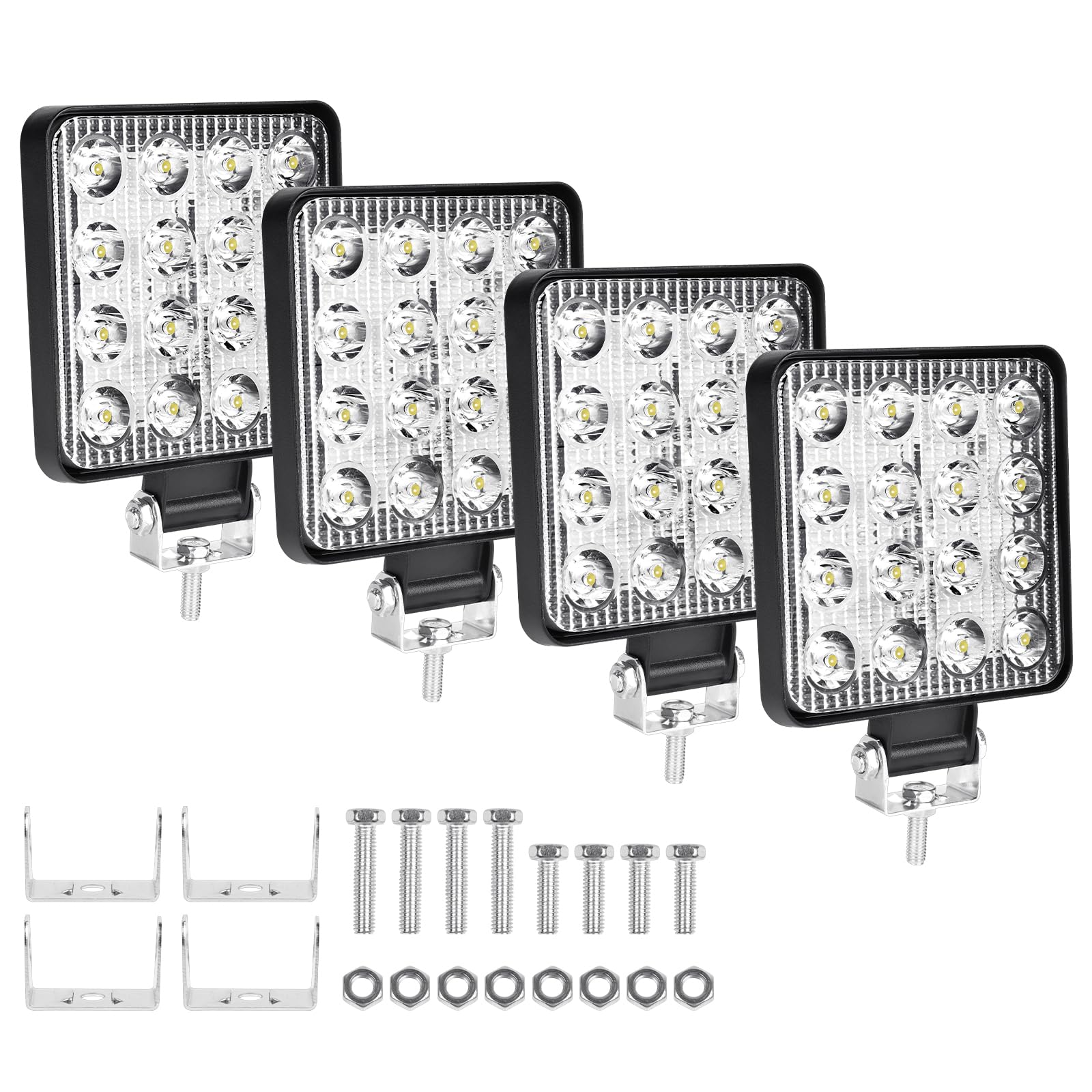 URAQT LED Arbeitsscheinwerfer, 4 Stück 4 Zoll 48 W Zusatzscheinwerfer 12V 24V Auto Arbeitsscheinwerfer Traktor IP67 Wasserdicht LED Offroad Zusatzscheinwerfer für Bagger Traktoren Schlepper ATV Lkw von URAQT