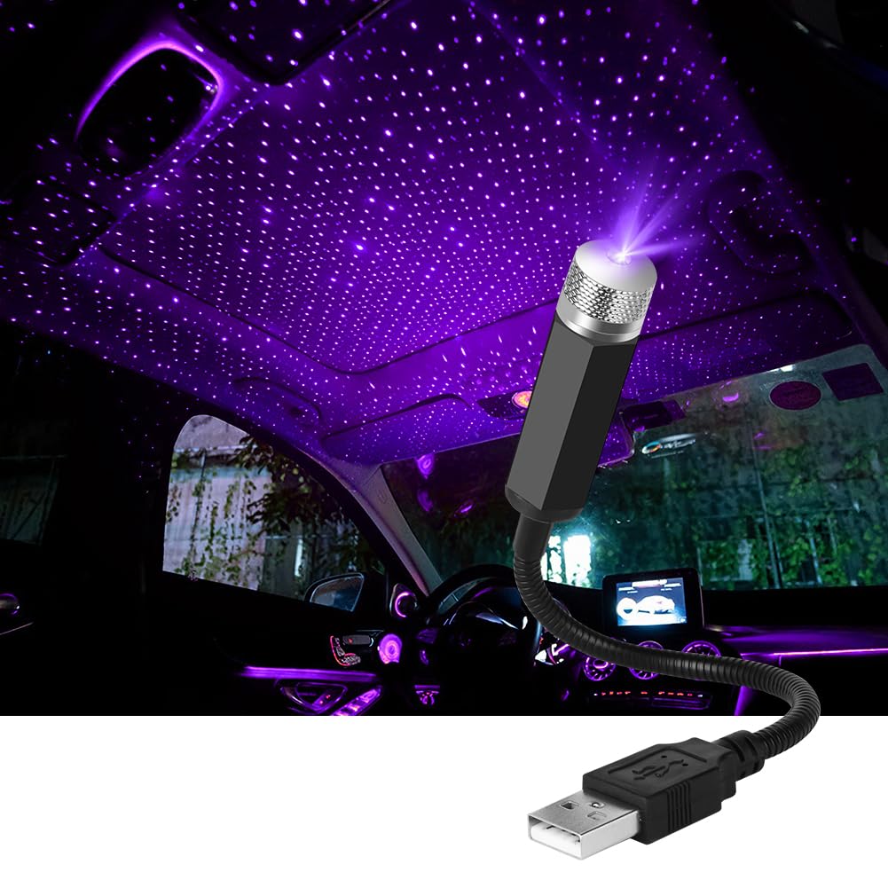 URAQT LED Auto Decke Starlight,Einstellbar Auto Innen Atmosphäre Licht Mehrere Modi Plug and Play USB Mini Auto Decke Starlight Projection LED-Licht Universal für Auto Zuhause Party (Lila-blau) von URAQT