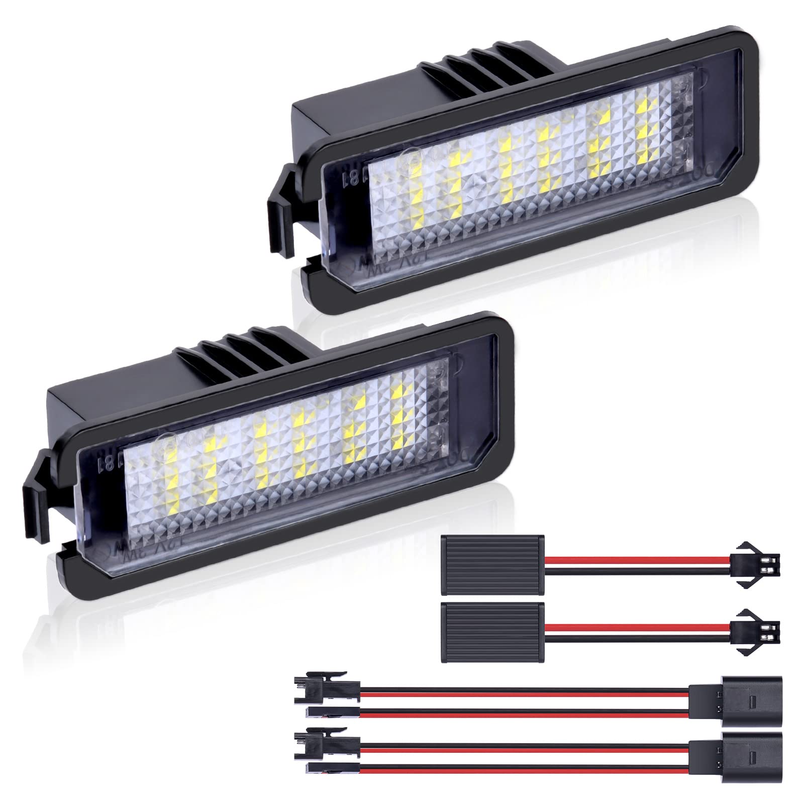 URAQT LED Lizenz Kennzeichenbeleuchtung, 2 x 6500 K Kennzeichenleuchte 400Lm Heckleuchte Weiß Kennzeichen 12V Eingebauter Canbus für VW von URAQT