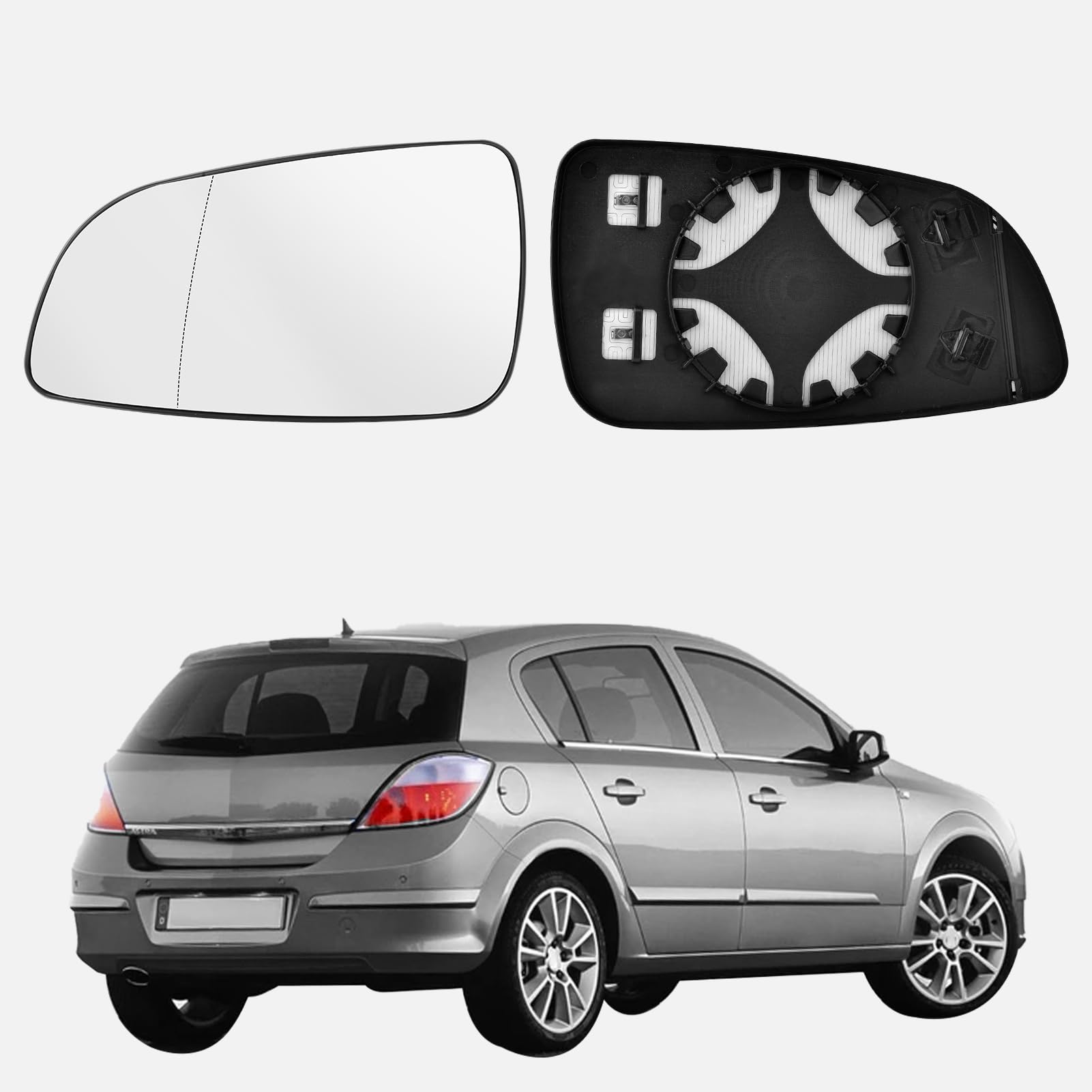 URAQT Passend für Opel Corsa Spiegelglas Links, Außenspiegel Konvex Klar Beheizt Fahrerseite Beheizbar Asphärisch mit Trägerplatte Türspiegelglas Außenspiegel OEM:OPEL (13141985 6428786) von URAQT