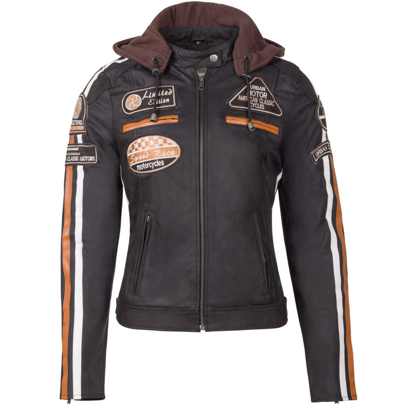 Motorradjacke Damen Mit Protektoren, URBAN 5884 , Damenjacke aus Lammleder, Protektoren für Rücken, Schultern und Ellenbogen, Braun, XXL von URBAN 5884