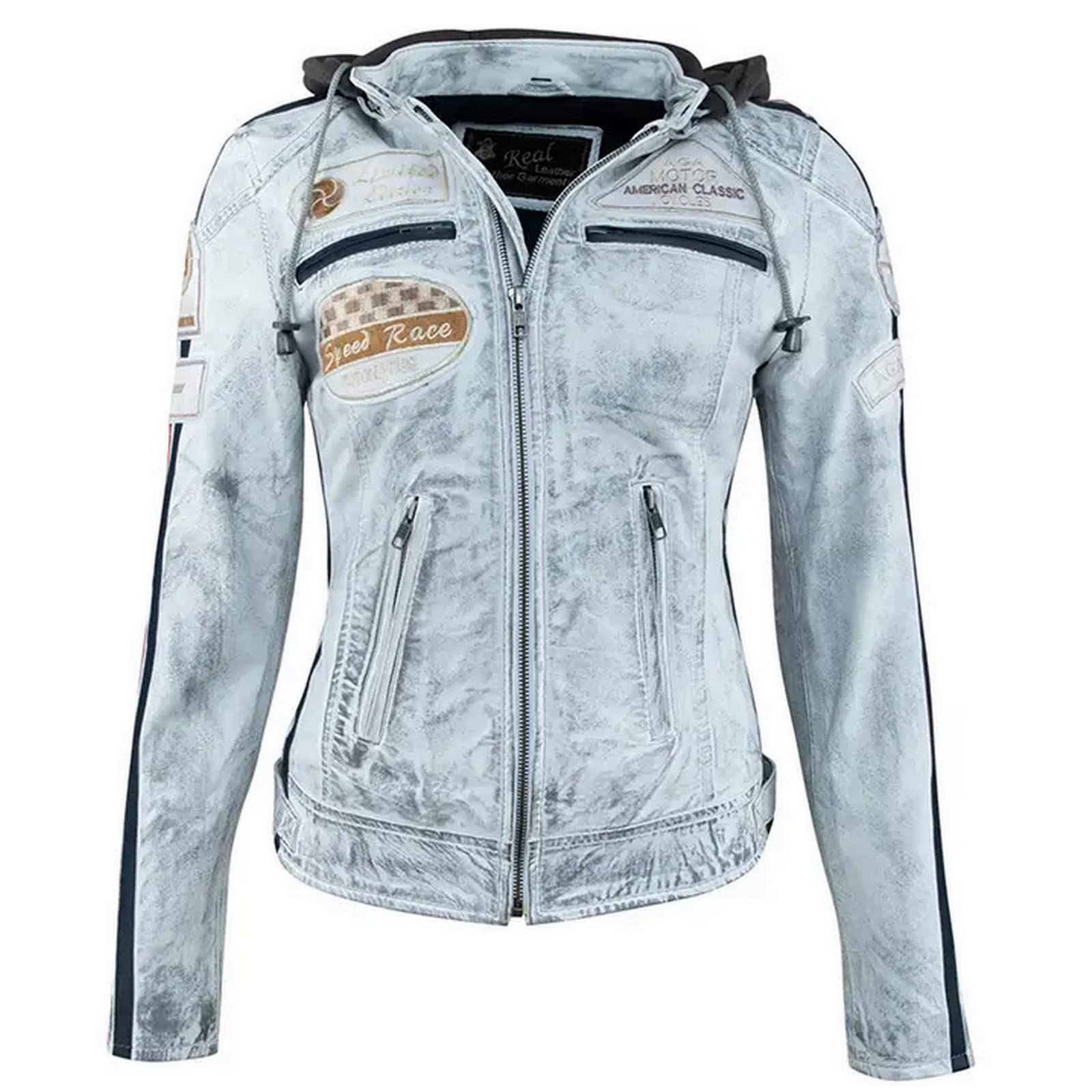 Motorradjacke Damen Mit Protektoren, URBAN 5884 , Damenjacke aus Lammleder, Protektoren für Rücken, Schultern und Ellenbogen, Vintage Grau, 5XL von URBAN 5884