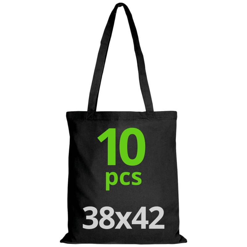 Baumwolltasche 38x42 cm, Packung mit unbedruckten Taschen, lange Träger, widerstandsfähige Stofftaschen, wiederverwendbare Einkaufstasche zum Bedrucken oder Bemalen, 38x42cm, Schwarz, 10 Stück von URBAN 5884