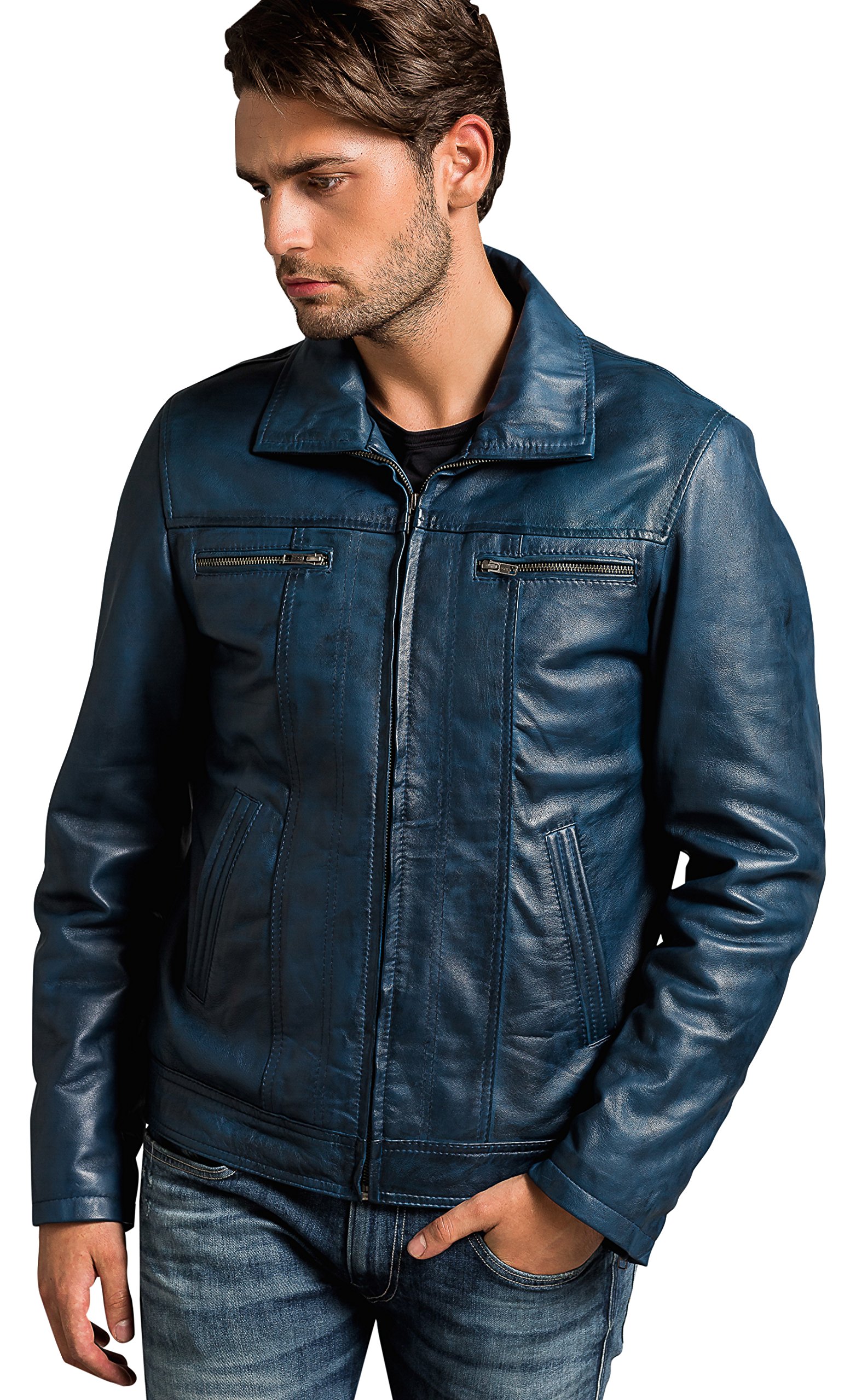 Urban Leather Calvin - Herren Lederjacke, Ocean Blue, Größe: M von Urban Leather