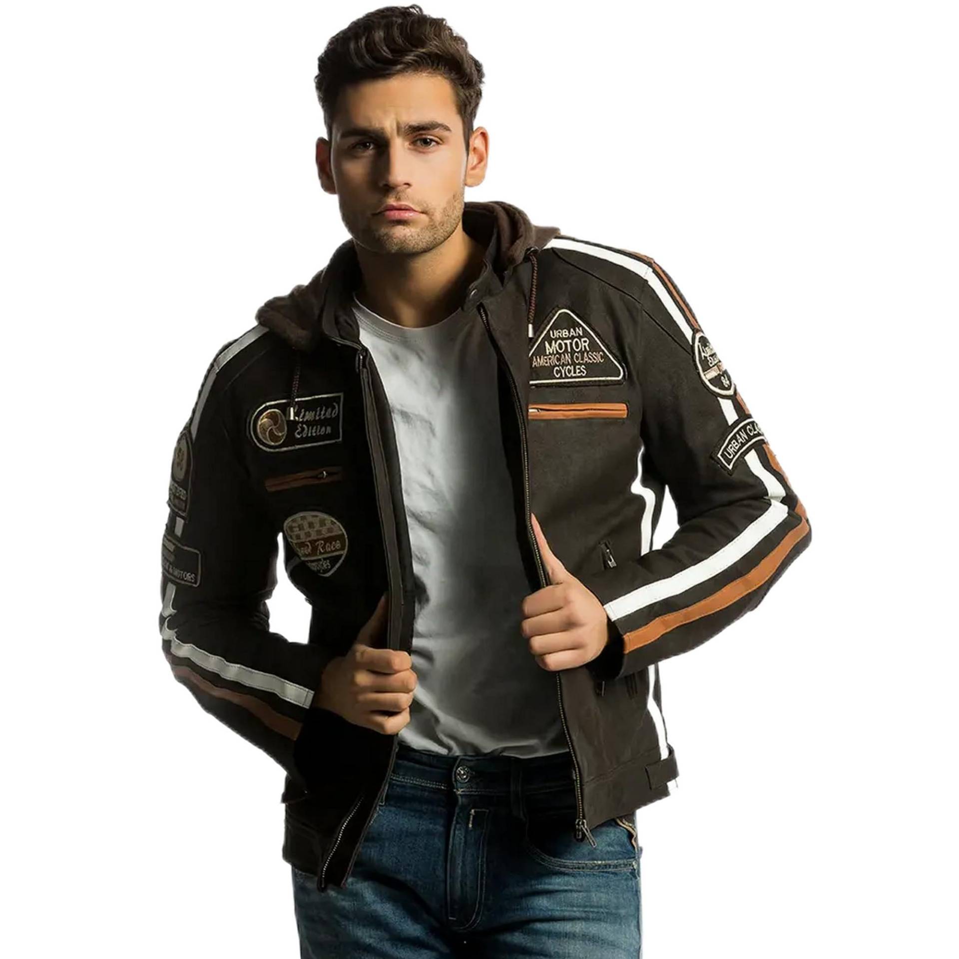 URBAN 5884 Motorradjacke Herren Leder, Herrenjacke aus Lammleder, verstaubare Protektoren für Rücken, Schultern und Ellenbogen von URBAN 5884