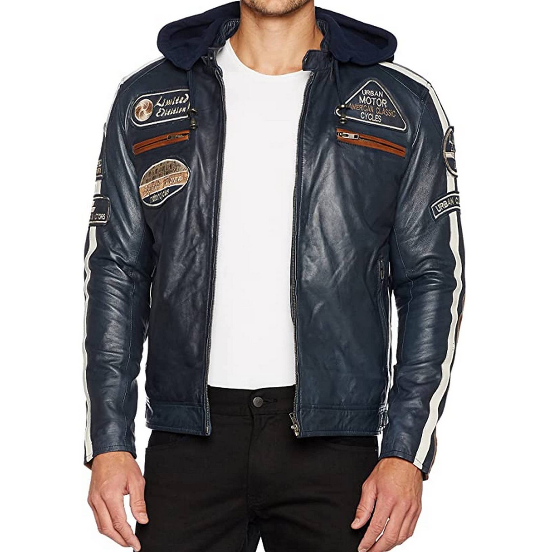 URBAN 5884 Motorradjacke Herren Leder, Herrenjacke aus Lammleder, verstaubare Protektoren für Rücken, Schultern und Ellenbogen von URBAN 5884