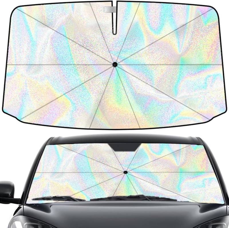 URHELP Auto Sonnenschutz Frontscheibe,140×80cm Auto Fenster Sonnenschutz mit 360° Kratzschutz-Griff, mit Irisierender Sternenoptik (Stern), für die Meisten Autos, SUVs von URHELP