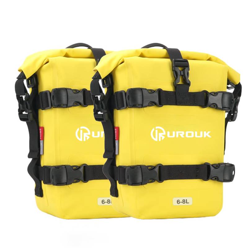 UROUK Sturzbügel Seitentaschen Tasche 6L 10L Wasserdicht Motor Motorrad Stoßstangen Seitentasche Tasche Motorräder Seitenrahmen Seitenkoffer HecktascheTasche mit Schultergurten (1, Gelb, 6L) von UROUK