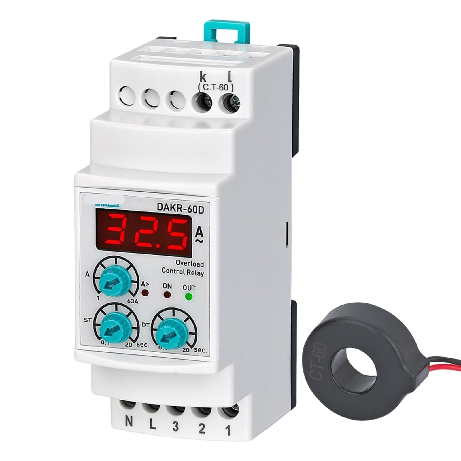 DAKR-XXD Digitales einphasiges Überlastrelais mit automatischer Rücksetzung, 1 Stück(Un 220VAC,1-63A) von URUJAMOY