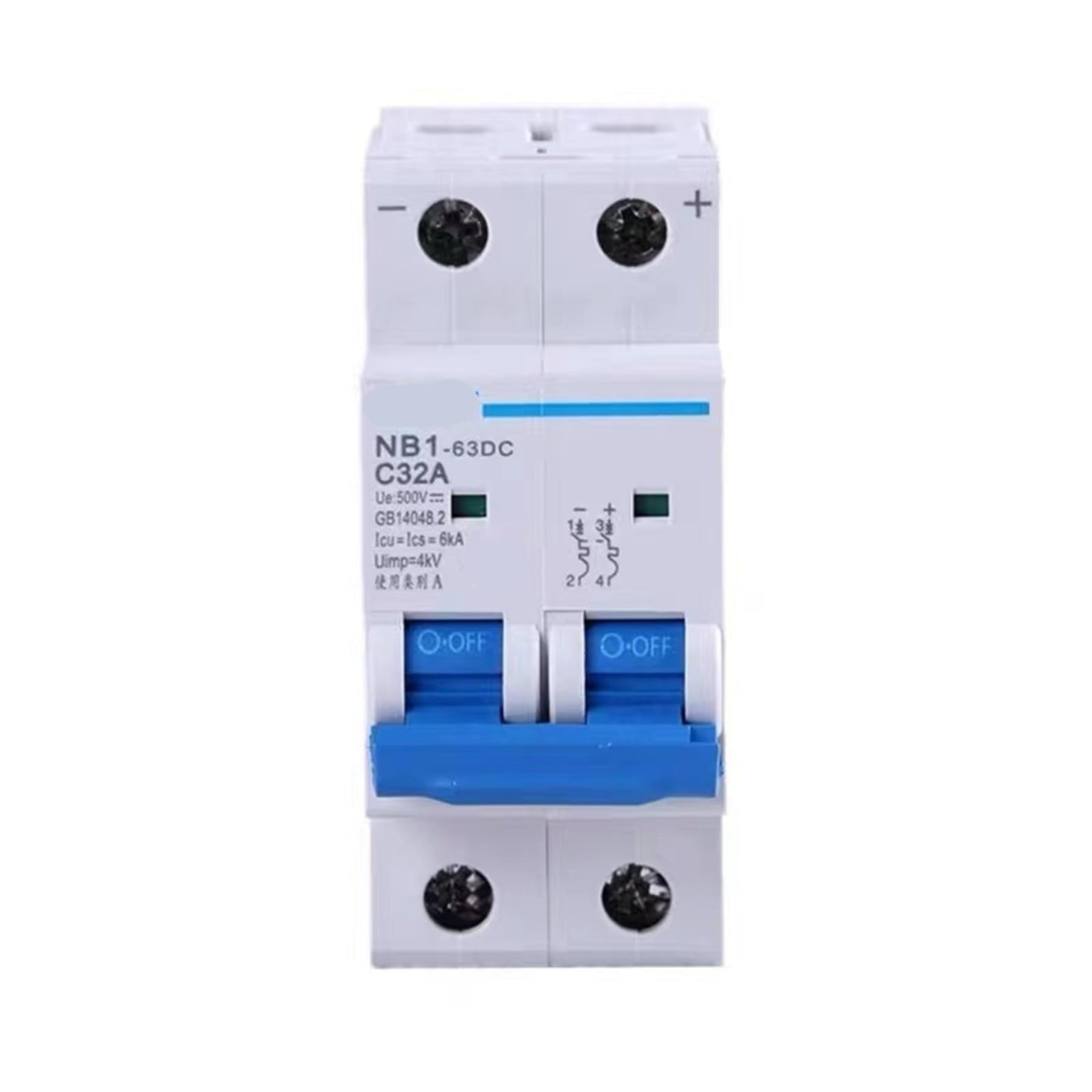 DC-Leistungsschalter NB1-63DC 1P 2P 4P DC500V 6KA C1A 2A 3A 4A 5A 6A 10A 16A 20A 25A 32A 40A 50A 63A Mini-DC-Leistungsschalter 1 Stück(2P DC500V,63A) von URUJAMOY