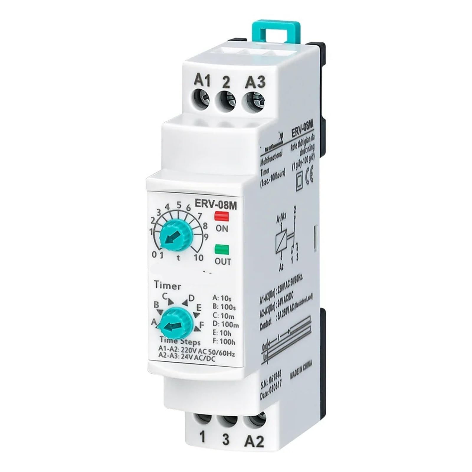 ERV-08M Ausschaltverzögerung Multifunktions-Zeitrelais elektronisch einstellbar 1 Stück(150-260VAC 24VDC) von URUJAMOY