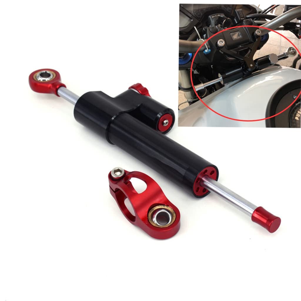 USTPO Motorrad CNC Universal verstellbarer Lenkungsdämpfer Stabilisator Aluminium passend für die meisten Motorroller Motorrad – schwarzer Körper roter Kopf von USTPO