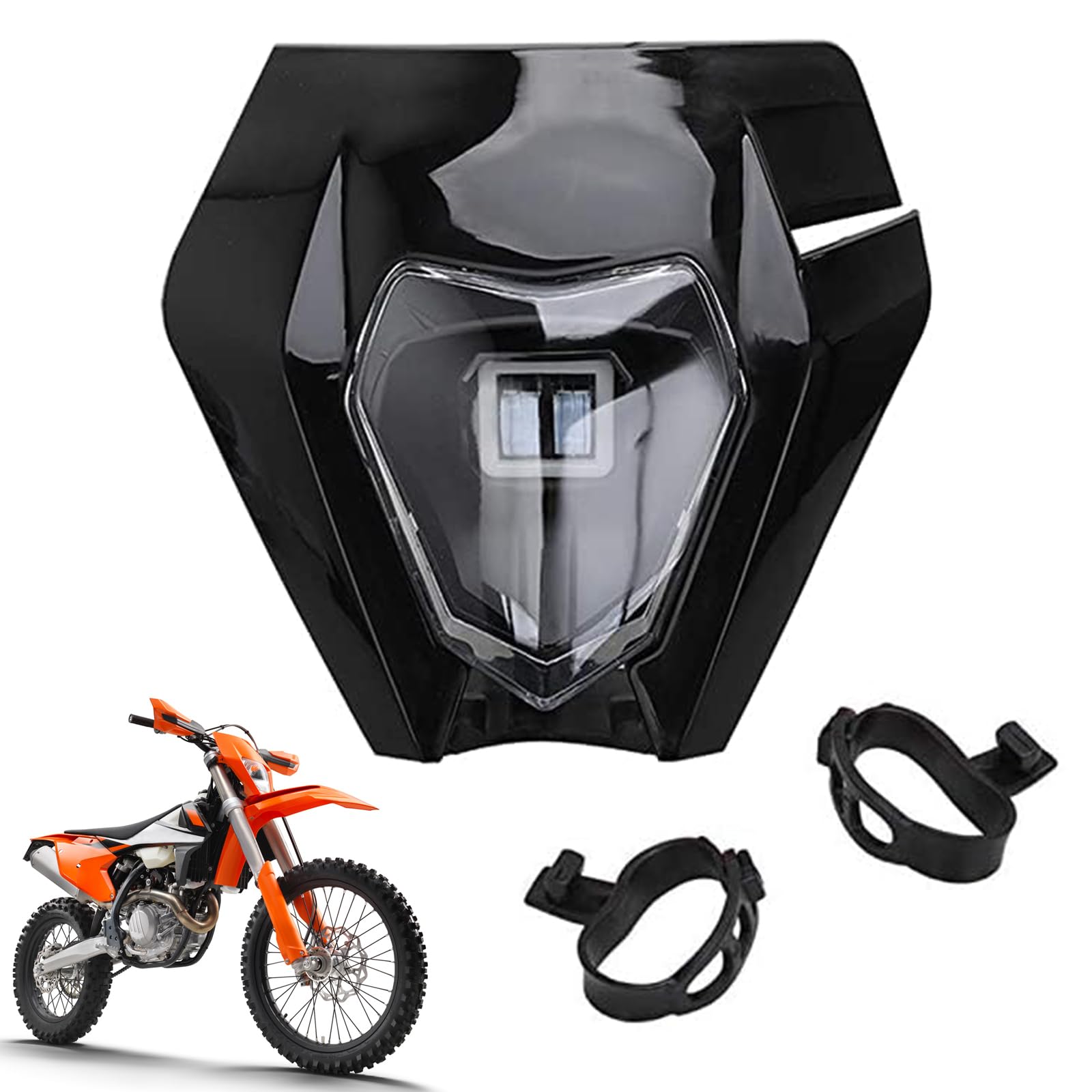 USTPO Motorrad Universal LED Scheinwerfer Verkleidung Fit für EXC250 SX250 SXF250 EXC450 SX350 SXF450 EXC525 Dirtbike Enduro Super Motocross - Schwarz von USTPO