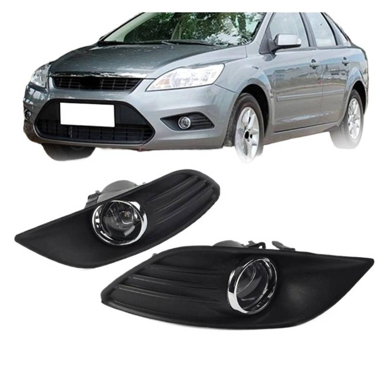 UTSKWD 1 Paar Auto-Frontstoßstangen-Scheinwerfer-Nebelscheinwerfer-Abdeckungsgitter-Blenden-Kabelbaum-Schalter-Kits | Kompatibel mit Ford Focus MK2 2009-2011 Nebelscheinwerfergitter von UTSKWD