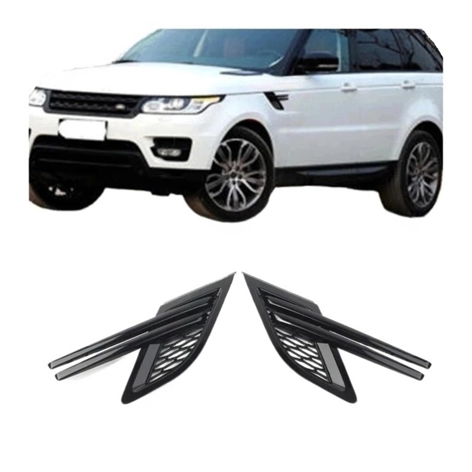 UTSKWD 2-teiliger seitlicher Lüftungsgittergrill fürs Auto | Kompatibel mit Land Rover Range Rover Sport RRS 2014 2015 2016 2017 2018 2019, schwarzer ABS-Kunststoff von UTSKWD