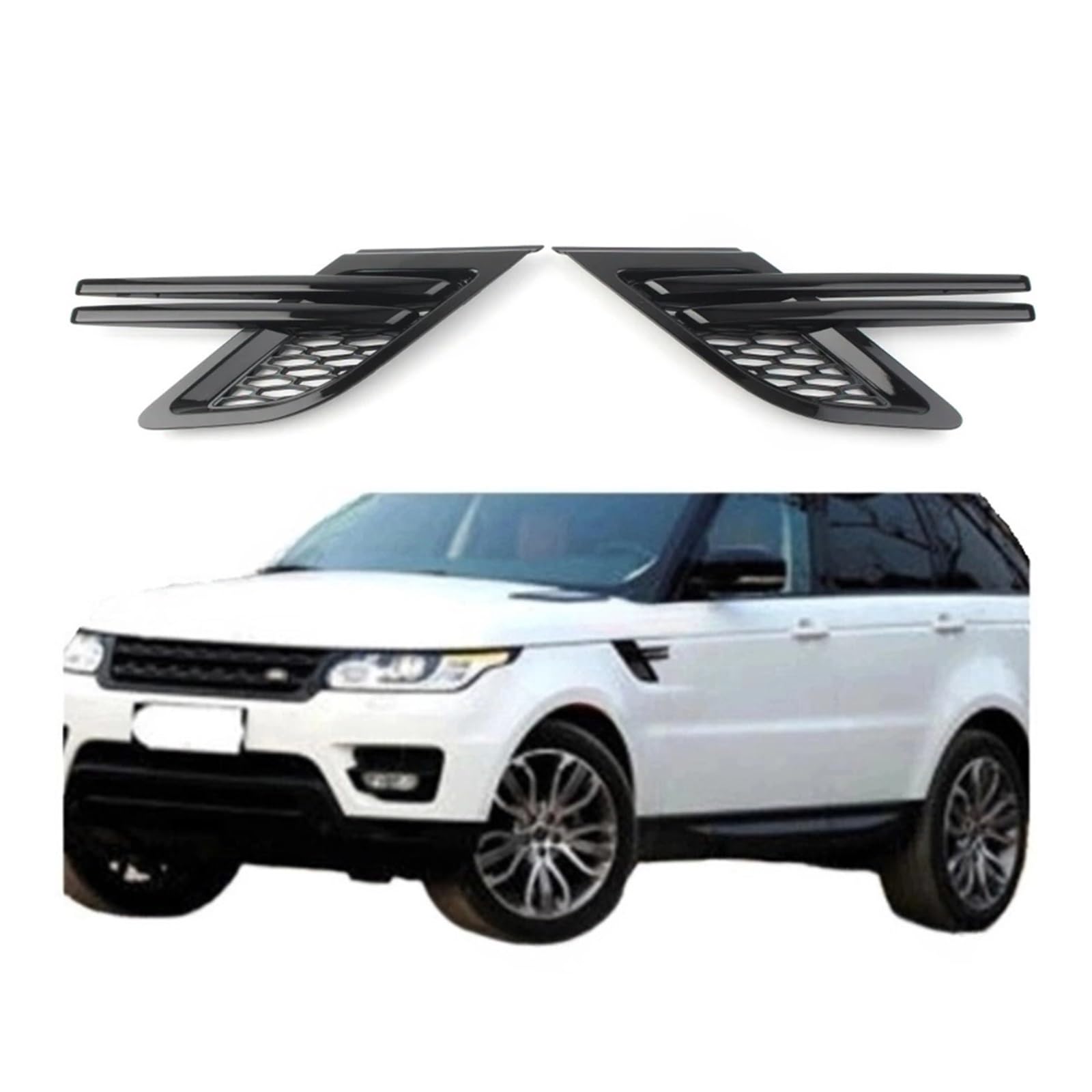 UTSKWD 2-teiliger seitlicher Lüftungsgittergrill fürs Auto | Kompatibel mit Land Rover Range Rover Sport RRS 2014 2015 2016 2017 2018 2019, schwarzer ABS-Kunststoff von UTSKWD