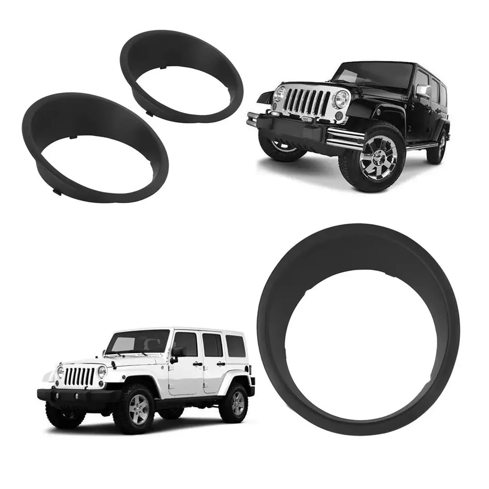 UTSKWD Blenden for Scheinwerferblenden for das Auto | Kompatibel mit Jeep Wrangler JK 2007–2017 Doppelseitige Klebebänder in Automobilqualität, ABS, 240 x 73 mm(Pair+Left Trim Cover Bezels 3PCS) von UTSKWD