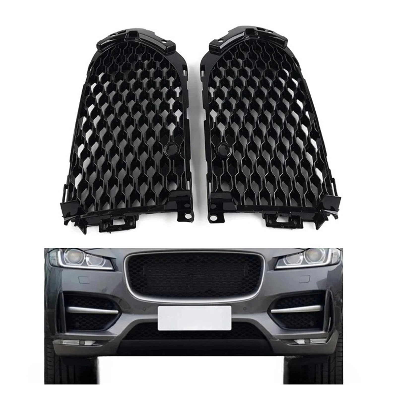 UTSKWD CU62191BL | CU62151BL | Auto-Frontstoßstange mit offenem Gitter, Nebelscheinwerfer-Kühlergrill mit PDC | Kompatibel mit Jaguar F-Pace 2016 2017 2018 2019 2020, glänzend schwarz(Left+Right) von UTSKWD