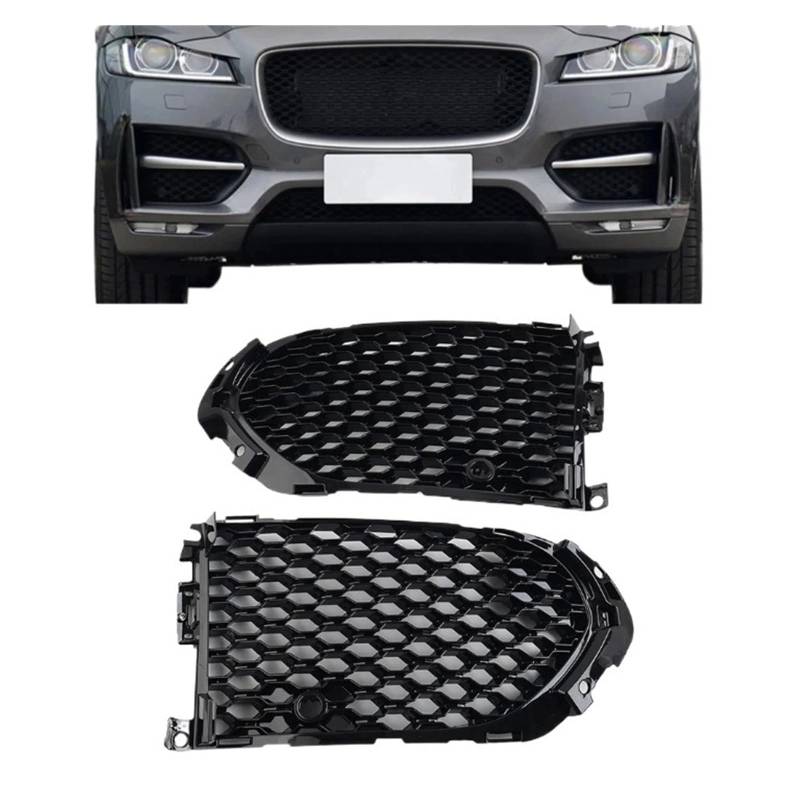 UTSKWD CU62191BL | CU62151BL Auto-Frontstoßstangen-Nebelscheinwerfer-Lampengrill mit offenem Gitter und PDC | Kompatibel mit Jaguar F-Pace 2016 2017 2018 2019 2020 von UTSKWD