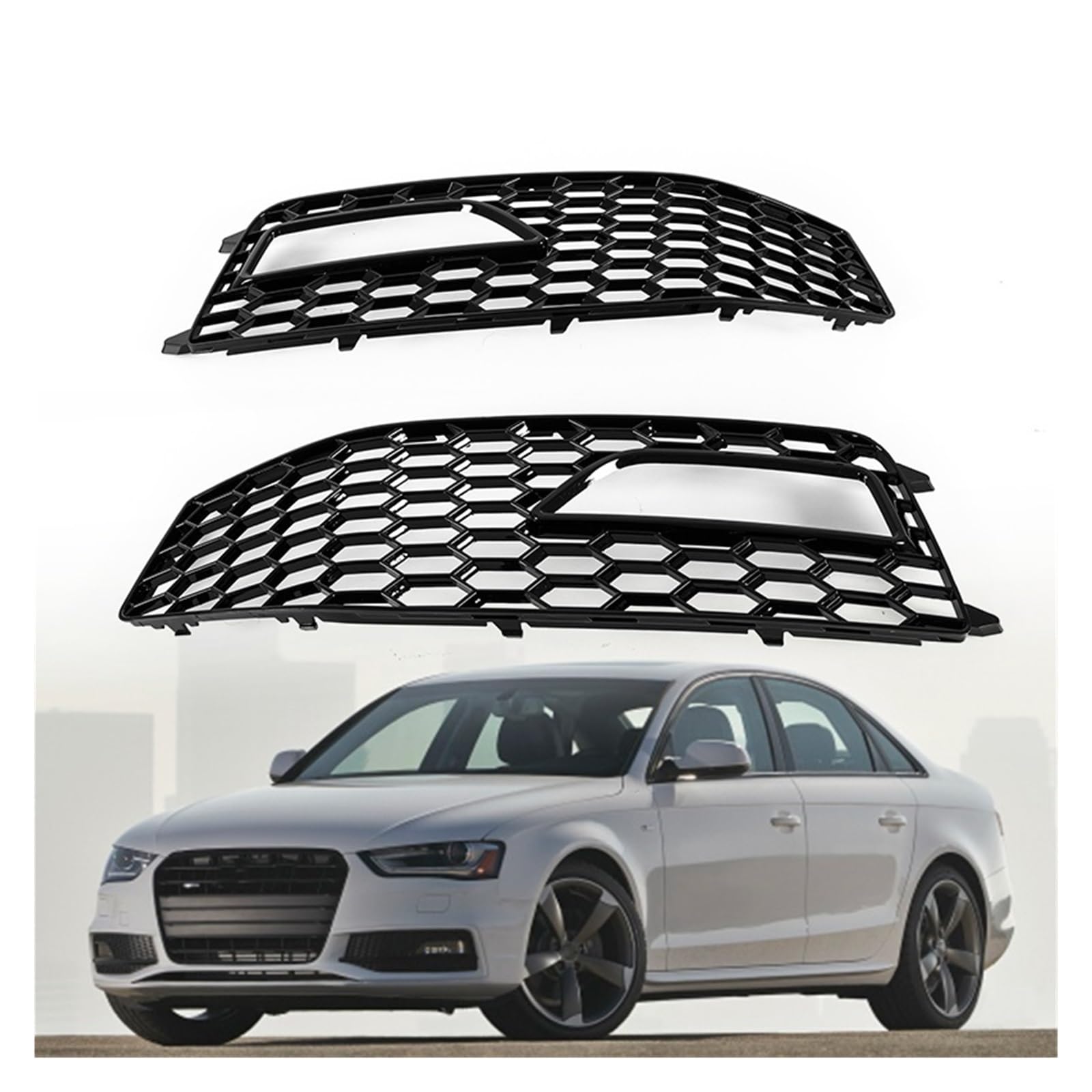UTSKWD Kompatibel mit Audi A4 B8.5 S-line S4 2013-2016 Nebelscheinwerfergrill, Netzrahmen, Nebelscheinwerferabdeckung, glänzend Schwarze Wabenlochplatte von UTSKWD