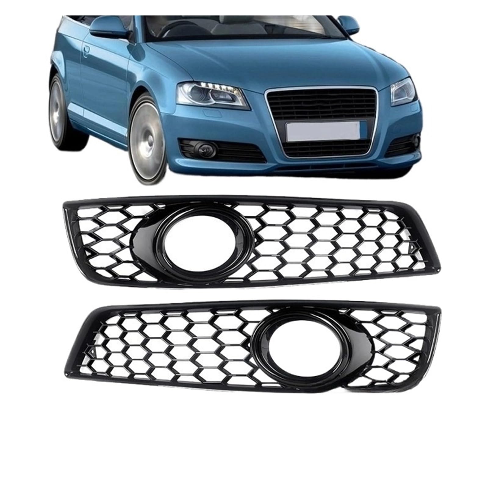 UTSKWD Nebelscheinwerfer-Lampen-Stoßstangen-Kühlergrill-Abdeckung, schwarzes Waben-Autozubehör, kompatibel mit Audi A3 8P 2009–2012 UTSKWD Nebelscheinwerfer-Lampen-Stoßstangen-Kühlergrill-Abdeckung, schwarzes Waben-Autozubehör, kompatibel mit Audi A3 8P 2009–2012 von UTSKWD