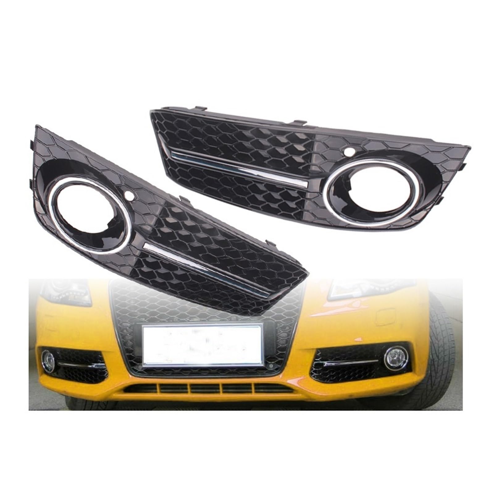 UTSKWD Nebelscheinwerferrahmen-Abdeckungsverkleidung, vorderes Stoßfänger-Lampengitter, Zellengitter, kompatibel mit Audi A4 B8 RS4 Style 2009–2012, Autozubehör(Fog lamp Cover Pair) von UTSKWD