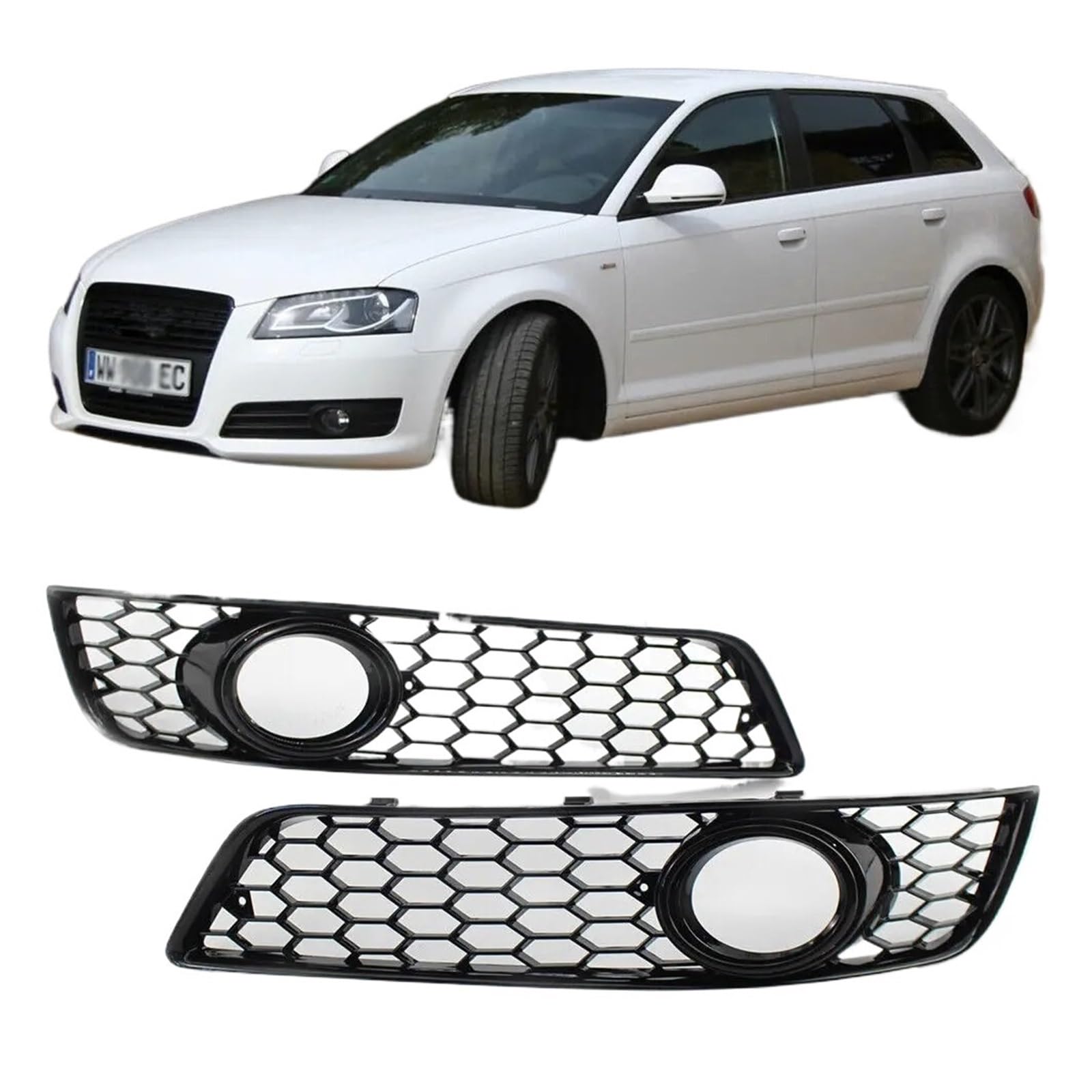 UTSKWD Schwarze Frontstoßstange Wabengrill Nebelscheinwerferblende Abdeckung ， Kompatibel mit Audi A3 8P 2008-2012 8P0807682D 8P0807681D von UTSKWD
