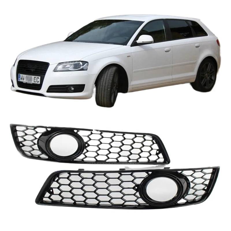 UTSKWD Schwarze Frontstoßstange Wabengrill Nebelscheinwerferblende Abdeckung ， Kompatibel mit Audi A3 8P 2008-2012 8P0807682D 8P0807681D von UTSKWD