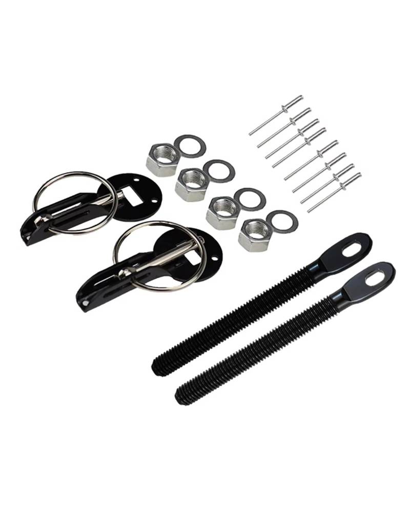 Motorhaubenschloss Universal Autos Accessaries Aluminiumlegierung Halterung Hood Pin Motorhaube Lock Kit Auto Styling Tunning Lock Kit Down Hood Lock Latch Pins Haubenschloss(Black) von UUIUYGH