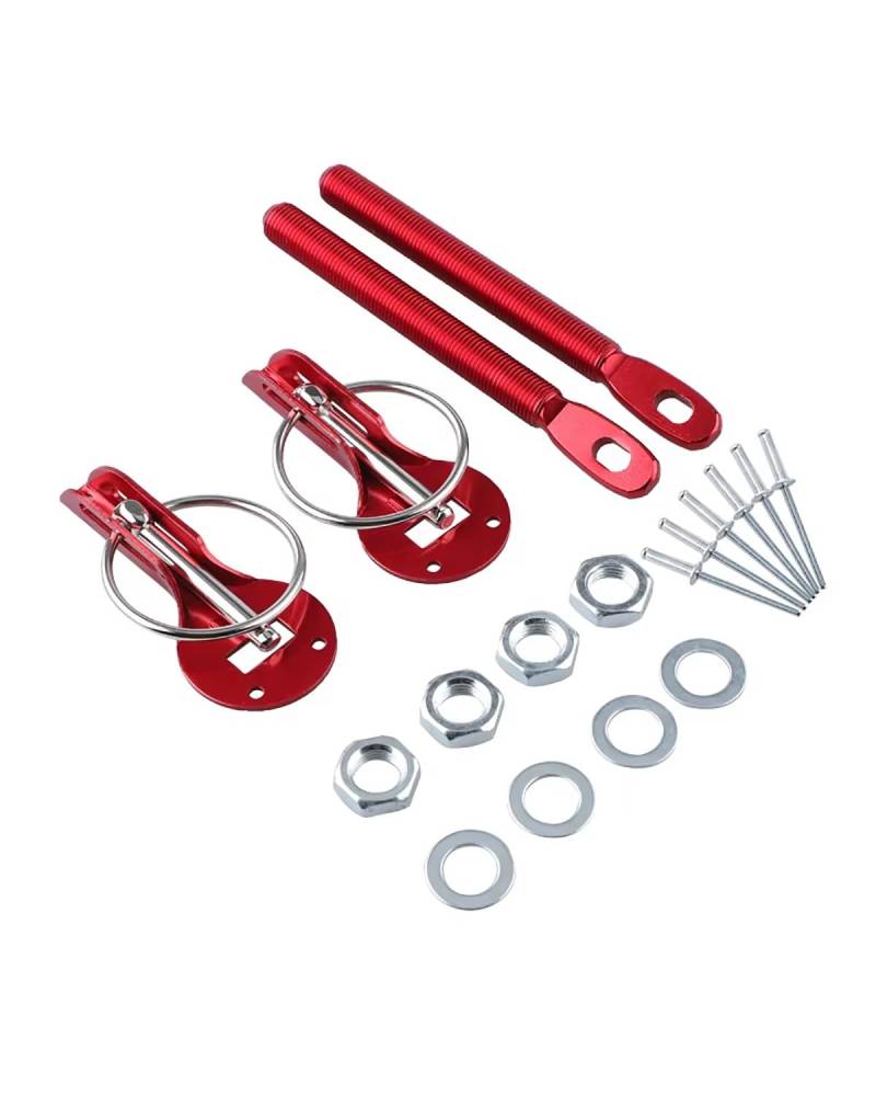 Motorhaubenschloss Universal Autos Accessaries Aluminiumlegierung Halterung Hood Pin Motorhaube Lock Kit Auto Styling Tunning Lock Kit Down Hood Lock Latch Pins Haubenschloss(Red) von UUIUYGH