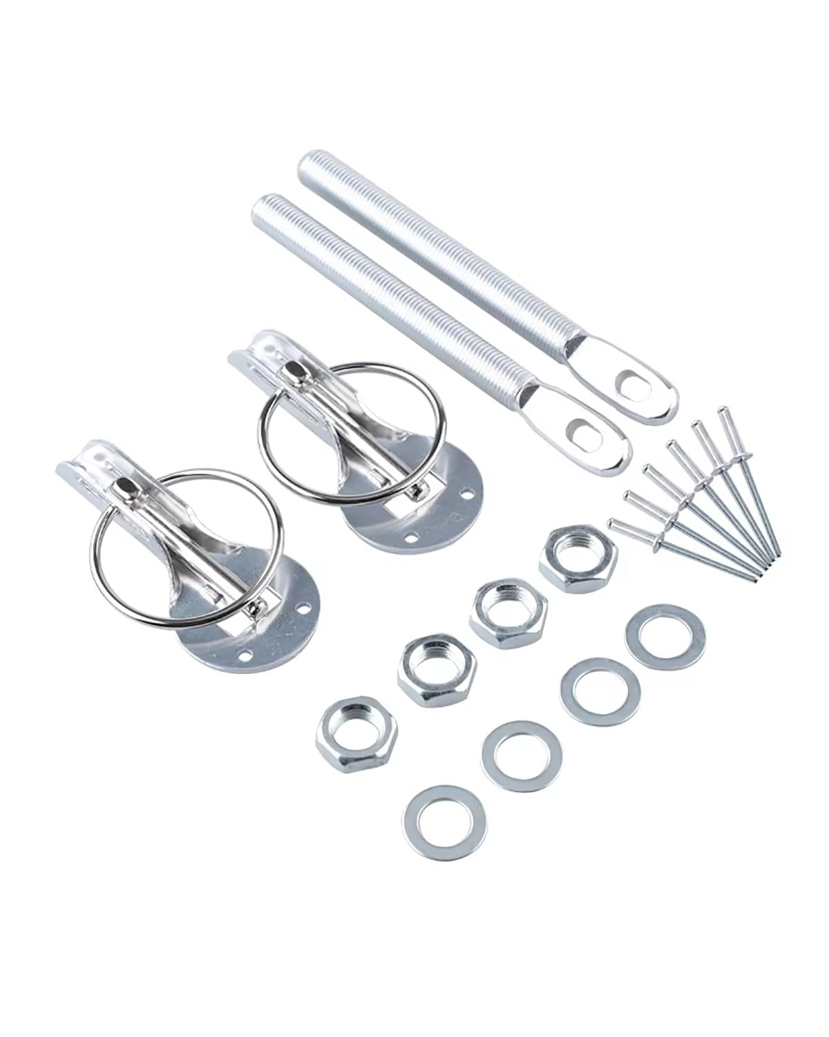 Motorhaubenschloss Universal Autos Accessaries Aluminiumlegierung Halterung Hood Pin Motorhaube Lock Kit Auto Styling Tunning Lock Kit Down Hood Lock Latch Pins Haubenschloss(Silver) von UUIUYGH