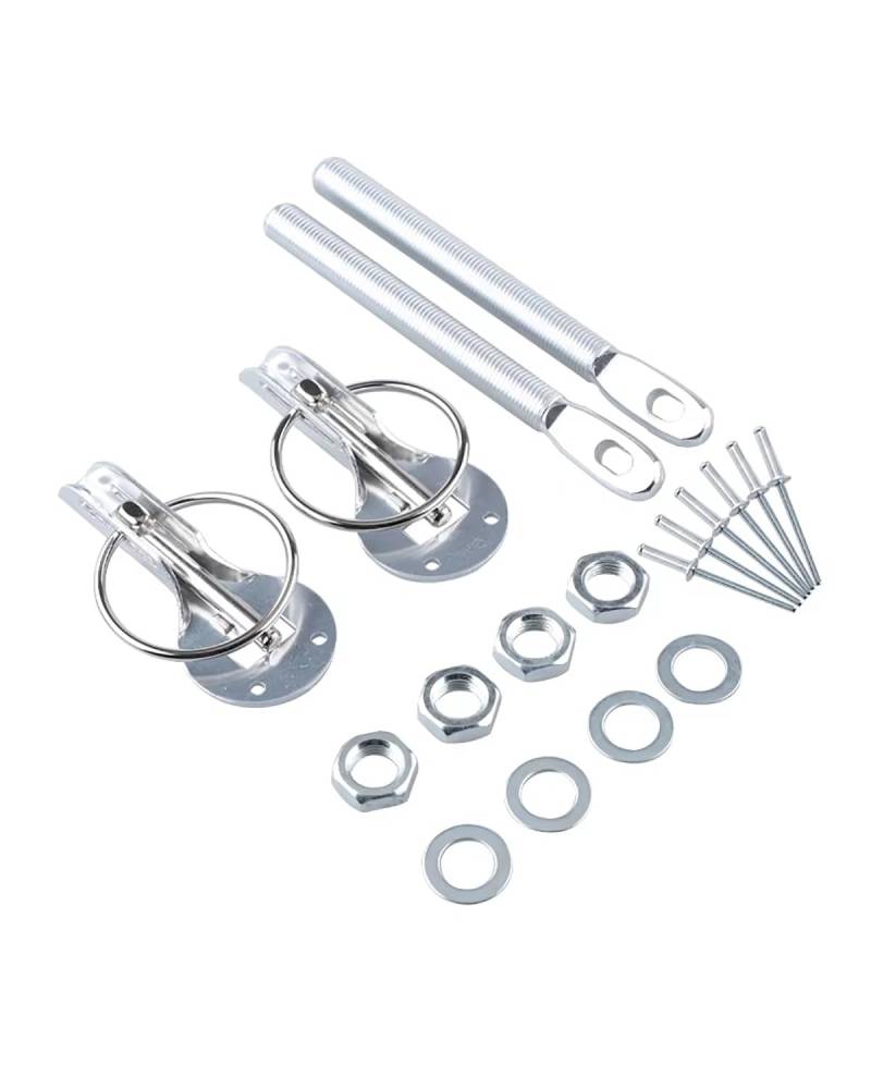Motorhaubenschloss Universal Autos Accessaries Aluminiumlegierung Halterung Hood Pin Motorhaube Lock Kit Auto Styling Tunning Lock Kit Down Hood Lock Latch Pins Haubenschloss(Silver) von UUIUYGH