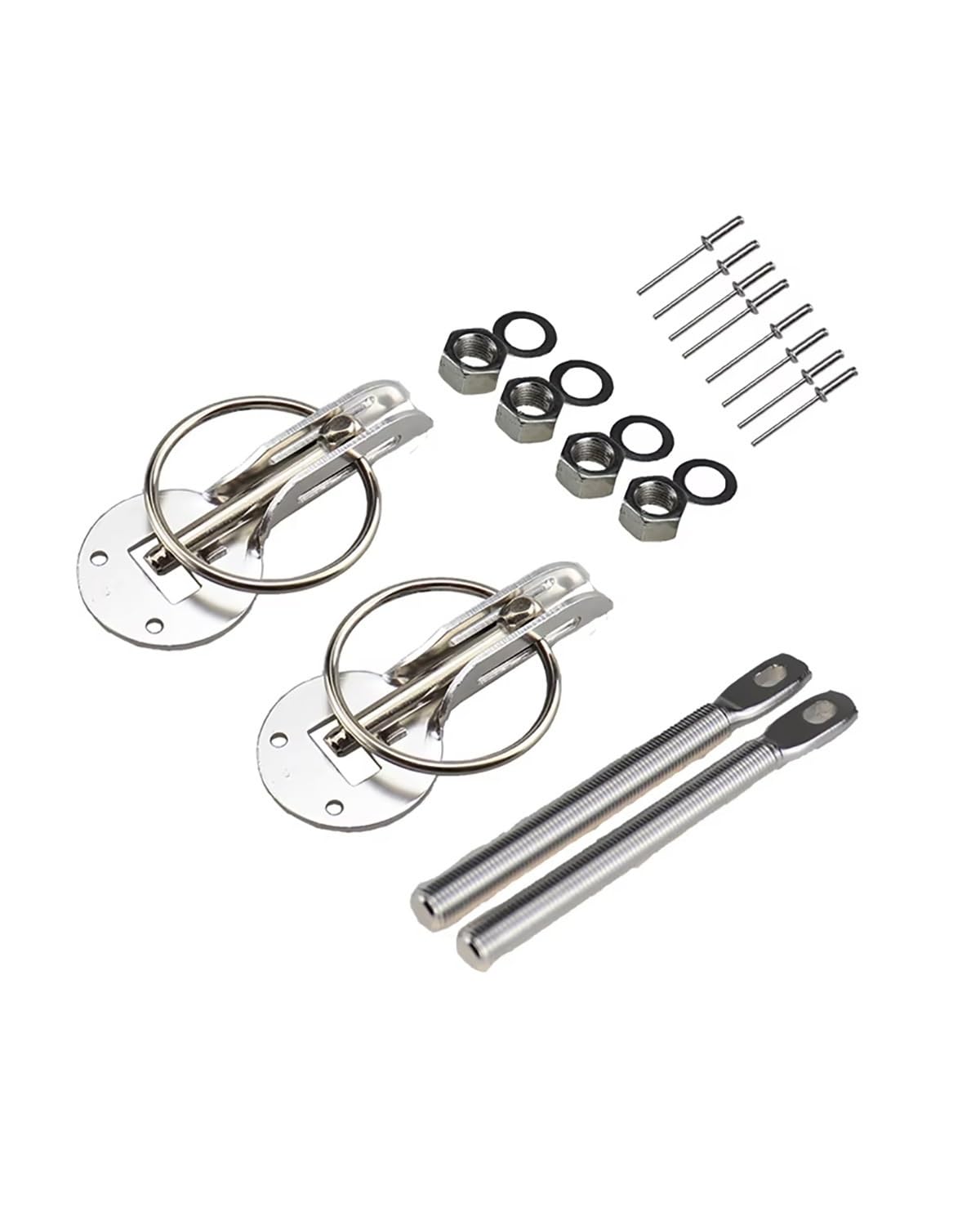 Motorhaubenschloss Universal Autos Accessaries Aluminiumlegierung Halterung Hood Pin Motorhaube Lock Kit Auto Styling Tunning Lock Kit Down Hood Lock Latch Pins Haubenschloss(Silver) von UUIUYGH