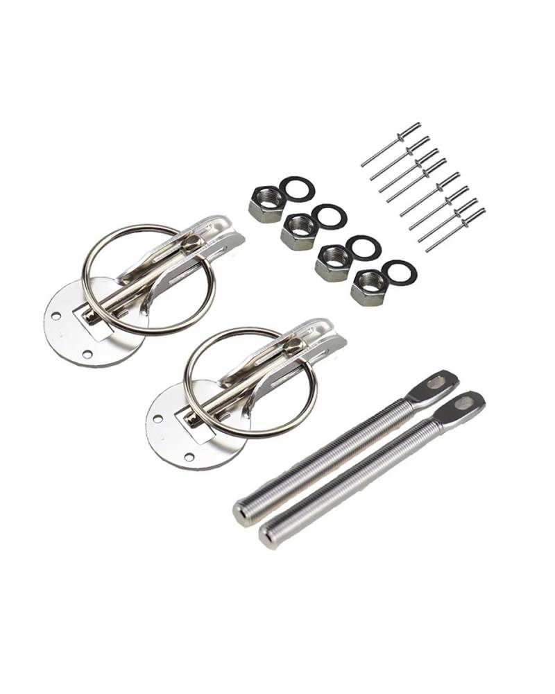 Motorhaubenschloss Universal Autos Accessaries Aluminiumlegierung Halterung Hood Pin Motorhaube Lock Kit Auto Styling Tunning Lock Kit Down Hood Lock Latch Pins Haubenschloss(Silver) von UUIUYGH