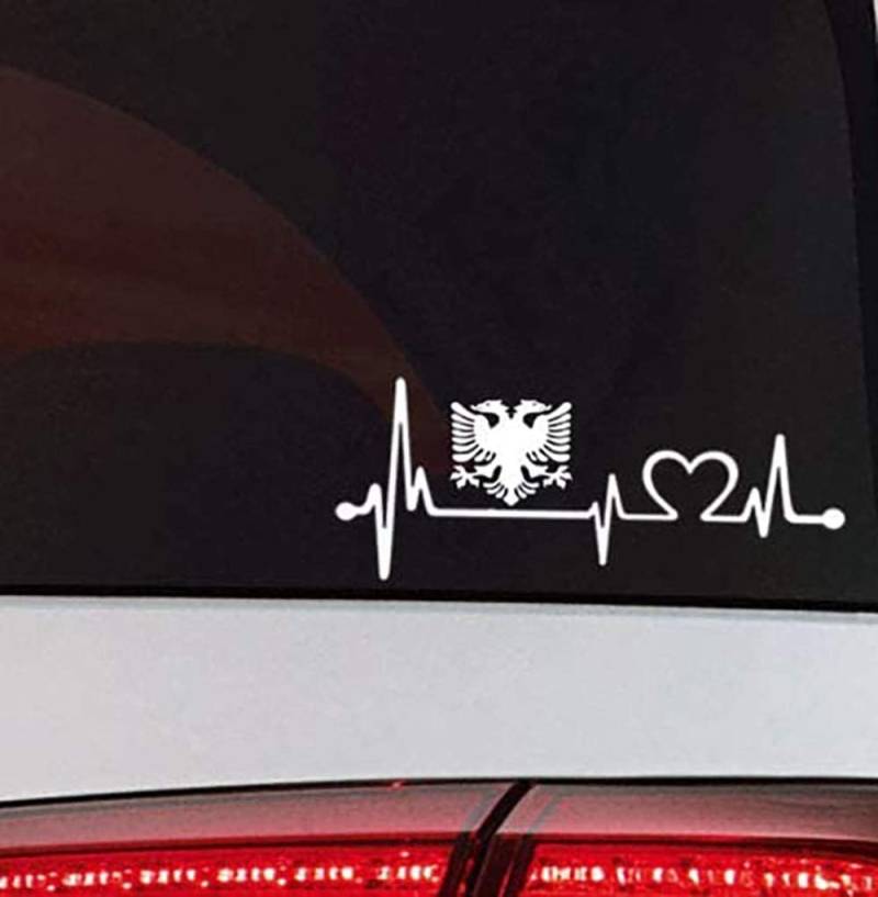 Albanien Herzschlag Auto Aufkleber Albania Flag Sticker Albanien Flagge Tattoo (White) von UUSticker