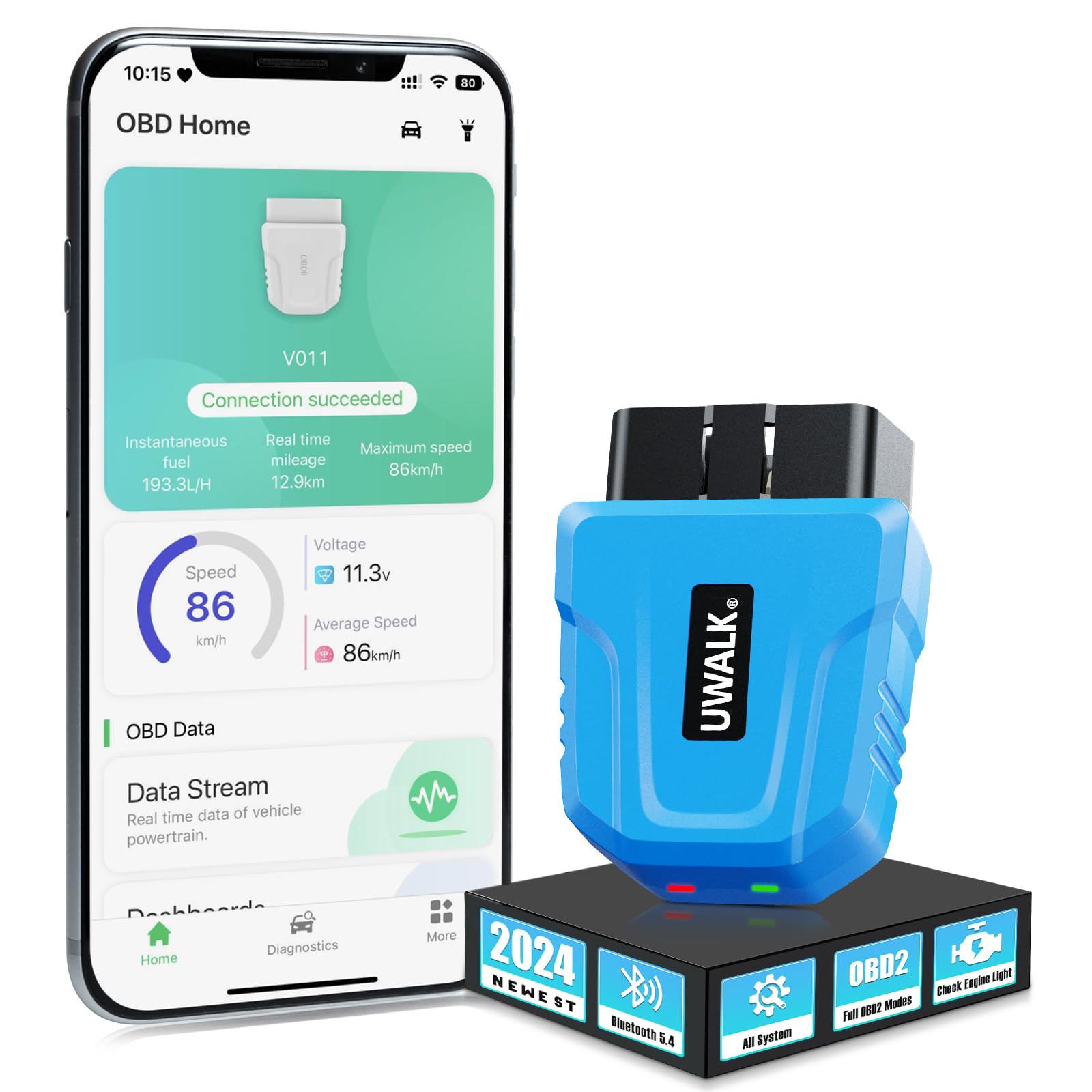 OBD2 Diagnosegerät Bluetooth OBD Adapter: Bluetooth 5.4 OBD2 Code Scanner Auto Diagnose Scanner - OBDII Diagnosegerät Auto für Fahrzeuge Mit Alle System Diagnose - Kompatibel mit iOS Android Windows OBD2 Diagnosegerät Bluetooth OBD Adapter: Bluetooth 5.4 OBD2 Code Scanner Auto Diagnose Scanner - OBDII Diagnosegerät Auto für Fahrzeuge Mit Alle System Diagnose - Kompatibel mit iOS Android Windows von UWALK