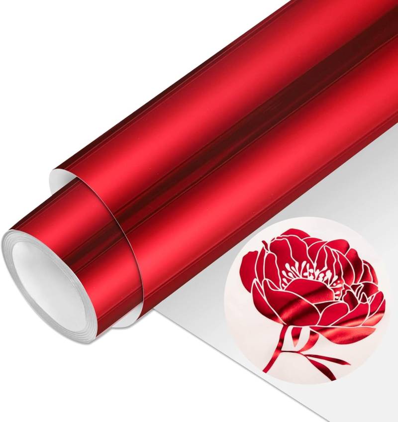 Uadme Metallisch Glänzend Plotterfolie Vinyl, 30.5 x 183cm Permanentes Vinylfolie Plotter, Leicht zu schneiden und zu Unkraut, HTV Vinyl-Rolle für DIY T-Shirt, Stoffe (Weicher, Rot) von Uadme