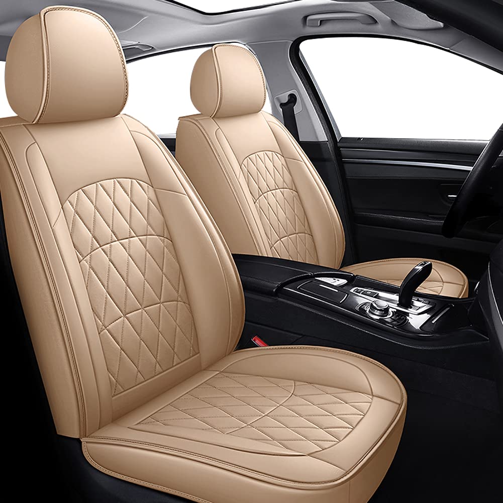 Udpomb 2pcs Luxus Vordersitze sitzbezüge, Universal Leather wasserdicht autositzbezüge, Airbag Compatible, Design der Rückenlehnentasche, Passend für meisten Autos (Beige) von Udpomb