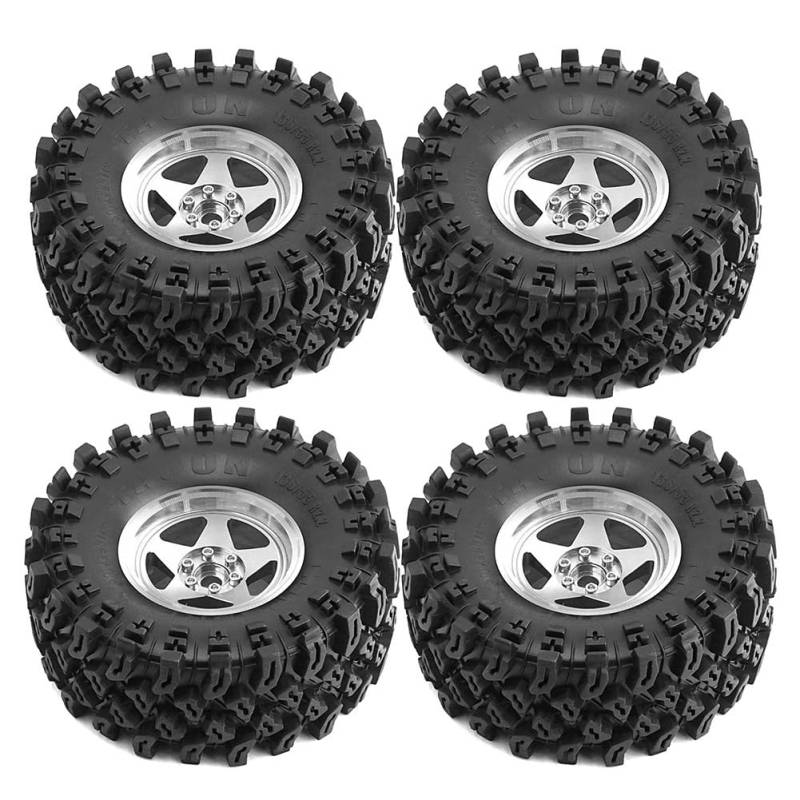 Uhidka 4 Stück 136 mm Metall 2,2 Beadlock Felgenreifensatz für 1/10 RC Crawler Auto für Axial SCX10 Wraith RR10 Capra TRX4 Silber von Uhidka