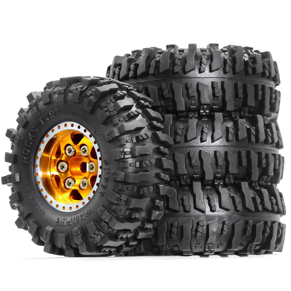 Uhidka 4 Stück 55 mm Metall-Beadlock-Felgengummireifensatz für FCX24M Camel Cup 1/24 RC Crawler Car Upgrade-Teile Zubehör Uhidka 4 Stück 55 mm Metall-Beadlock-Felgengummireifensatz für FCX24M Camel Cup 1/24 RC Crawler Car Upgrade-Teile Zubehör von Uhidka