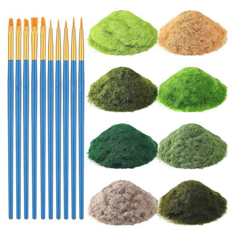 Uhidka 8er-Packung Statikgras 8x30g 5mm Modellgelände für DIY-Szenen-Tischlandschaftsbasteln mit Pinseln von Uhidka