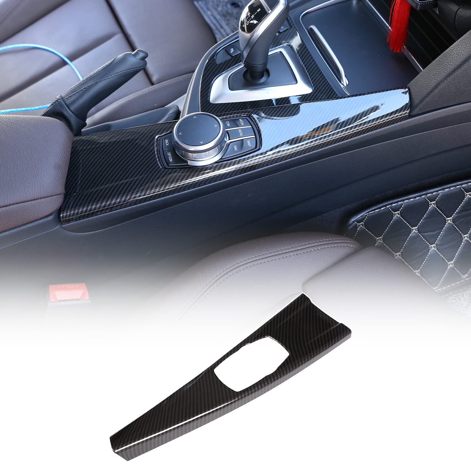 ABS Auto Innenraum Mittelkonsole Multimedia-Tastenverkleidung Abdeckung passend für BMW 3er F30 F34 / 4er F33 F36 2013-2019 (Linkslenker, Kohlefaser-Textur) von Uieohout